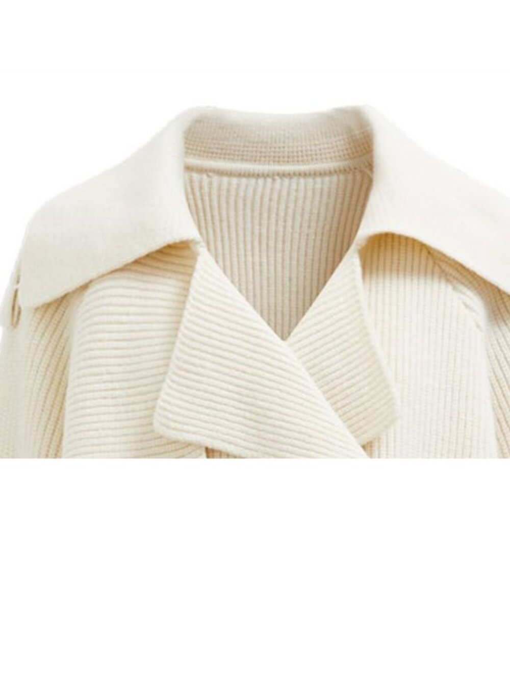 Chic Ivory Belted Double-breasted Knit Coatigan Cardigan Trench Coat. Sz L. - Picture 10 of 11